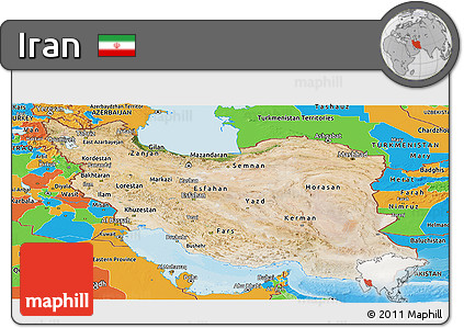 Satellite Panoramic Map of Iran, political outside