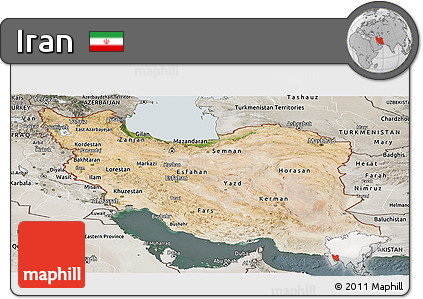 Satellite Panoramic Map of Iran, semi-desaturated