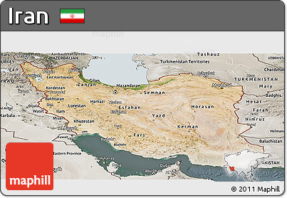 Satellite Panoramic Map of Iran, semi-desaturated