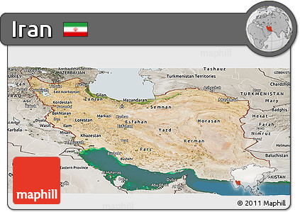 Satellite Panoramic Map of Iran, semi-desaturated, land only