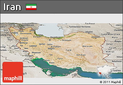 Satellite Panoramic Map of Iran, semi-desaturated, land only