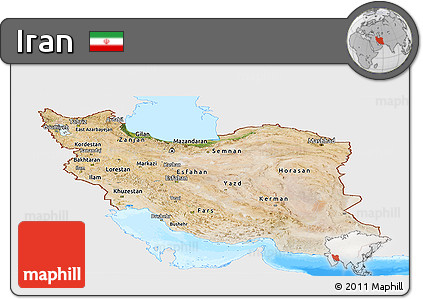Satellite Panoramic Map of Iran, single color outside, bathymetry sea