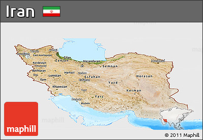 Satellite Panoramic Map of Iran, single color outside, bathymetry sea