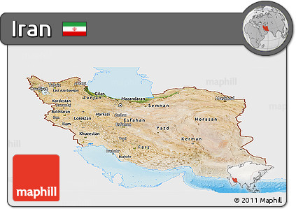 Satellite Panoramic Map of Iran, single color outside, shaded relief sea