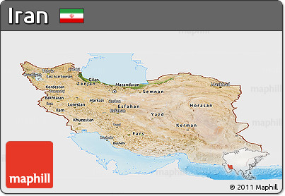 Satellite Panoramic Map of Iran, single color outside, shaded relief sea