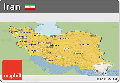 Savanna Style Panoramic Map of Iran, single color outside