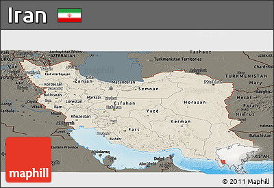 Shaded Relief Panoramic Map of Iran, darken, land only