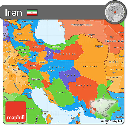 Political Simple Map of Iran, political shades outside