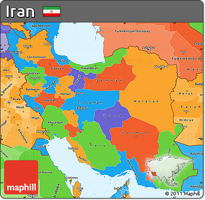 Political Simple Map of Iran, political shades outside