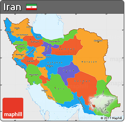 Political Simple Map of Iran, single color outside