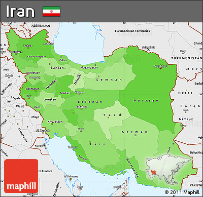 Political Shades Simple Map of Iran, single color outside, borders and labels