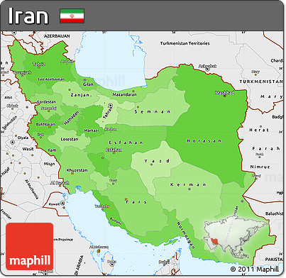 Political Shades Simple Map of Iran, single color outside, borders and labels