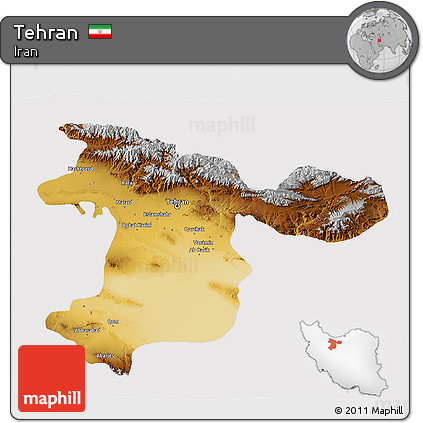 Physical 3D Map of Tehran, cropped outside
