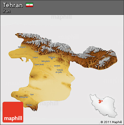 Physical 3D Map of Tehran, cropped outside
