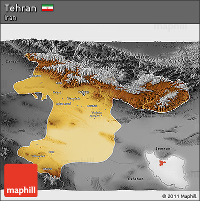 Physical 3D Map of Tehran, darken, desaturated