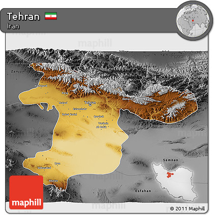 Physical 3D Map of Tehran, darken, desaturated