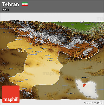 Physical 3D Map of Tehran, darken