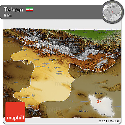 Physical 3D Map of Tehran, darken