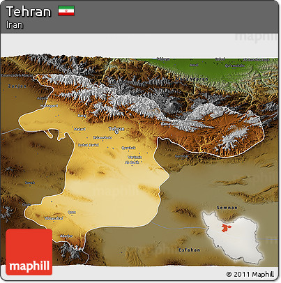 Physical 3D Map of Tehran, darken