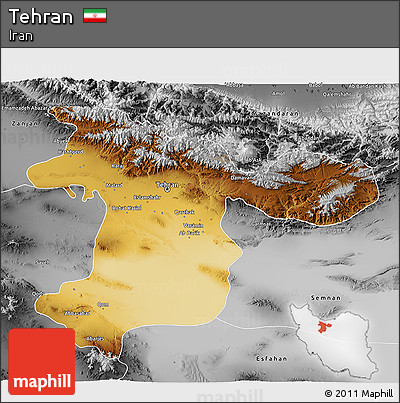Physical 3D Map of Tehran, desaturated