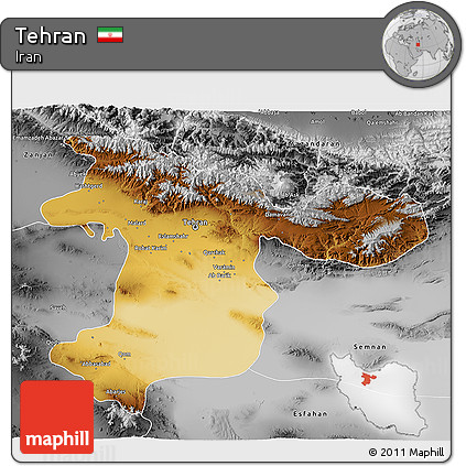 Physical 3D Map of Tehran, desaturated