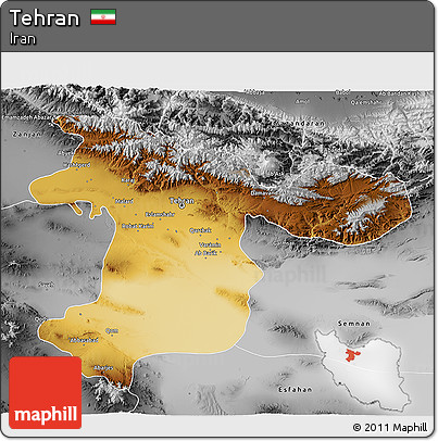 Physical 3D Map of Tehran, desaturated