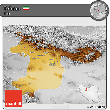 Physical 3D Map of Tehran, lighten, desaturated