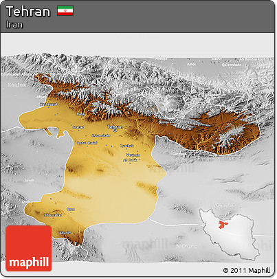 Physical 3D Map of Tehran, lighten, desaturated