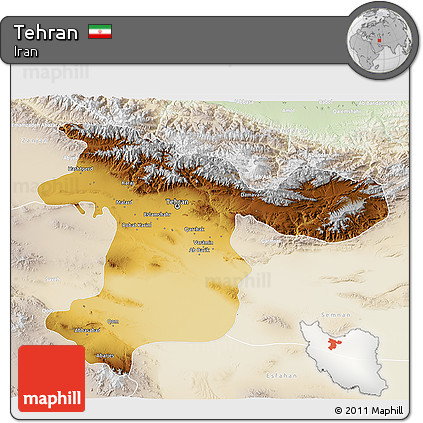 Physical 3D Map of Tehran, lighten