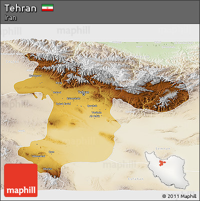 Physical 3D Map of Tehran, lighten