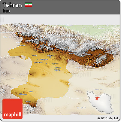 Physical 3D Map of Tehran, lighten