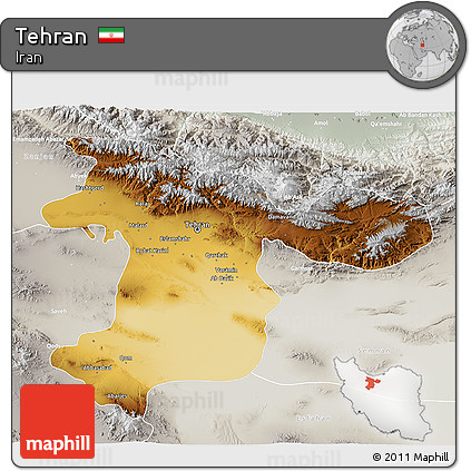 Physical 3D Map of Tehran, lighten, semi-desaturated