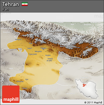 Physical 3D Map of Tehran, lighten, semi-desaturated