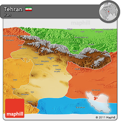 Physical 3D Map of Tehran, political outside