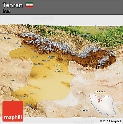 Physical 3D Map of Tehran, satellite outside