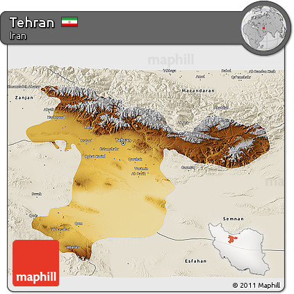 Physical 3D Map of Tehran, shaded relief outside