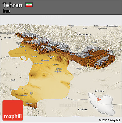 Physical 3D Map of Tehran, shaded relief outside