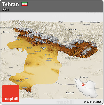 Physical 3D Map of Tehran, shaded relief outside