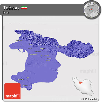 Political 3D Map of Tehran, cropped outside