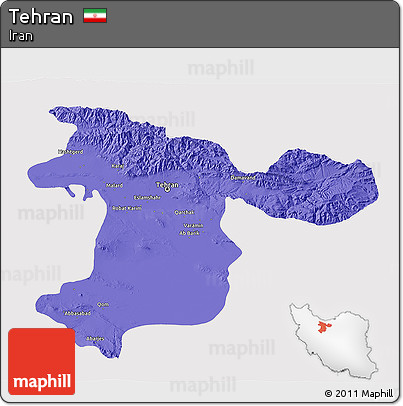 Political 3D Map of Tehran, cropped outside