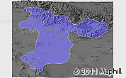 Political 3D Map of Tehran, darken, desaturated