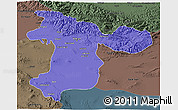 Political 3D Map of Tehran, darken, semi-desaturated