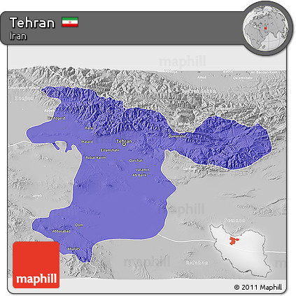 Political 3D Map of Tehran, lighten, desaturated