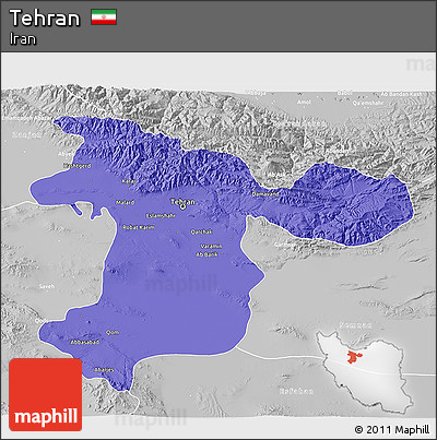 Political 3D Map of Tehran, lighten, desaturated
