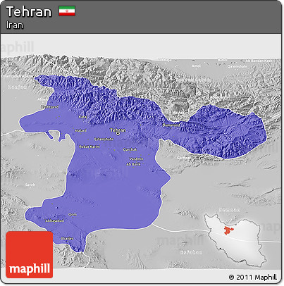 Political 3D Map of Tehran, lighten, desaturated