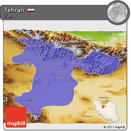 Political 3D Map of Tehran, physical outside