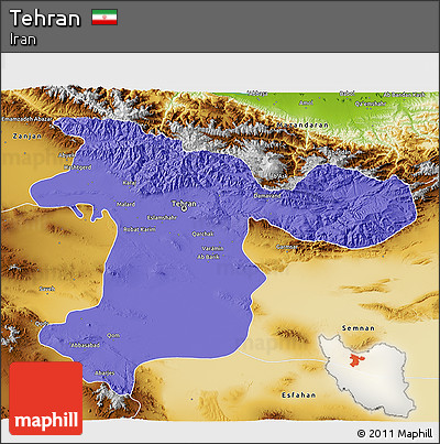 Political 3D Map of Tehran, physical outside
