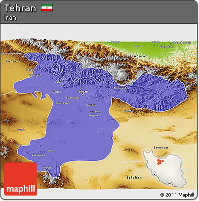 Political 3D Map of Tehran, physical outside
