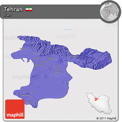 Political 3D Map of Tehran, single color outside