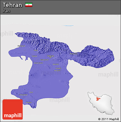 Political 3D Map of Tehran, single color outside